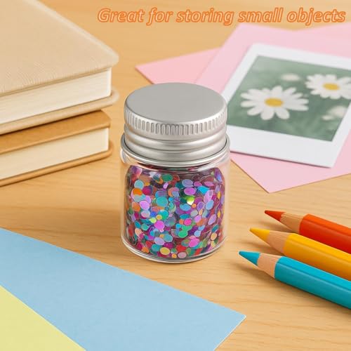 30 Pack 15ml/0.5Oz Clear Glass Jars with Aluminum Screw Lids Small Refillable Bottles Leakproof Empty Mini Containers for Samples, Spices, Beads, Cosmetics, DIY Crafts (4cm x 3cm)