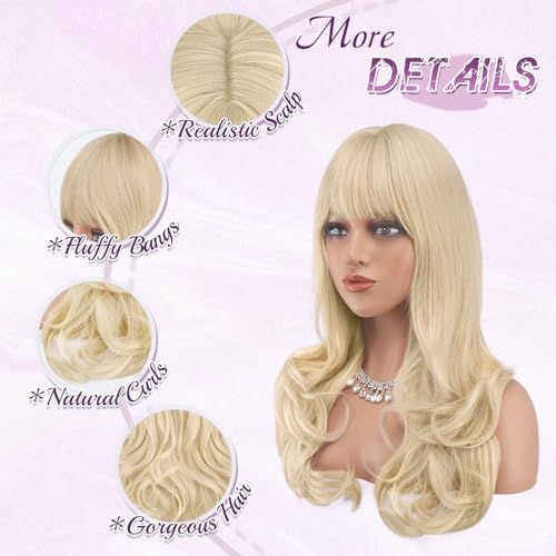 Haloo Blonde Wavy Wig with Bangs 24 Inch Heat Resistant Synthetic