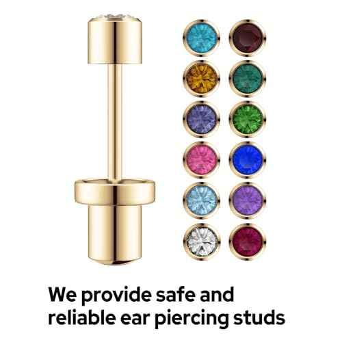 Ear Piercing Kit Gold - Safety Backs Disposable Ear Piercing Gun Kit Made in 316L Surgical Stainless Steel | At Home Self Piercing Kit with Preloaded CZ Stud Earrings | 2 Pack (4mm)