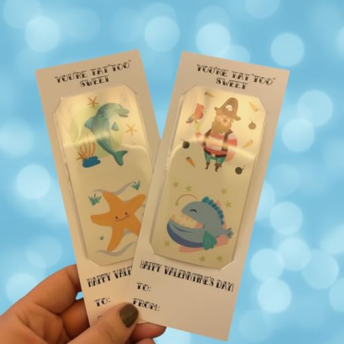 PapaKit 36 Pc Ocean Animals Temporary Tattoos for Kids - 18 Individually Wrapped Sheets | Under The Sea Birthday Party Favors, School Rewards, Goodie Bag Fillers