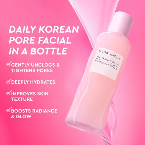Glow Recipe Watermelon Glow Dewy Skin Routine Kit - Full Size Dew Drops Serum, Full Size Pink Juice Moisturizer, Travel Size PHA+BHA Pore-Tight Toner & Watermelon Jelly Sheet Mask (4 Count)
