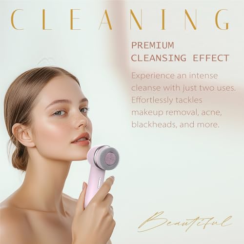 Electric Facial Cleansing Brush with Dual-Rotating Silicone and Bristle Brushheads,Electric Silicone Face Scrubber Exfoliator,Face Cleansing Brush, Rechargeable, for Face Skin Issues,Pink