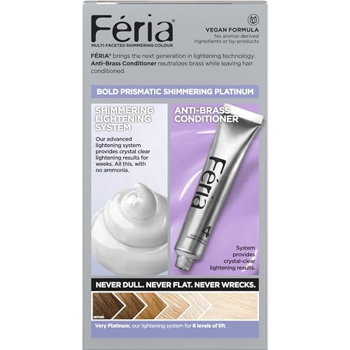 L'Oreal Paris Feria Multi-Faceted Shimmering Permanent Hair Color, Very Platinum, Pack of 2, Hair Dye