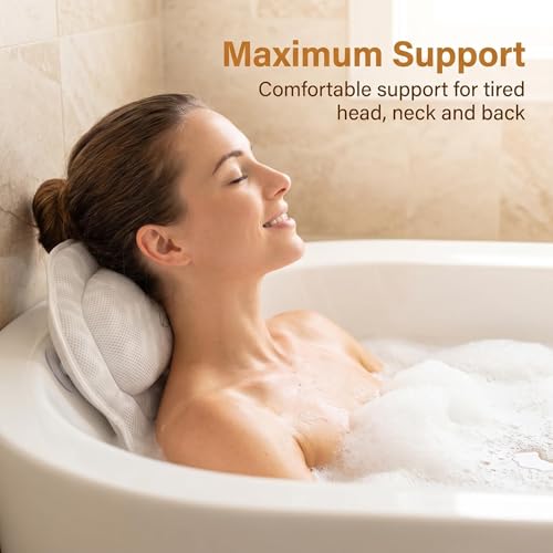 Bath Pillow with Neck & Back Support - 4D Mesh, Suction Cups