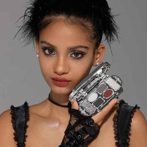 Flower Knows Swan Ballet Six-Color Makeup Palette,Eyeshadow,Blush,Highlighting & Contour All-in-One Face Makeup Palette with 4 Matte+2 Shimmer Smoky Shades(02 Black Swan,0.23 Oz)