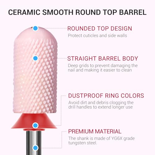 Ceramic Nail Drill Bit 3/32'' Smooth Round Top for Manicure & Pedicure