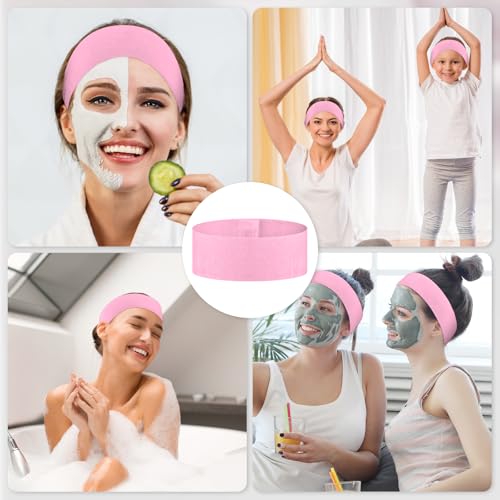 YUXIANLB 30 Pieces Disposable Spa Facial Headbands, Stretch Non-Woven Skincare Headband, Soft Skincare Hair Band with Adjustable Magic Tape for Women Girls Salons Esthetician Supplies (Pink)