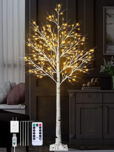 6Feet Birch Tree with Lights - 8 Modes Dimmable Fairy Lights with Remote 160 LEDs Warm White Wedding Festival Party Christmas Decorations for Home, Plug and Base Included