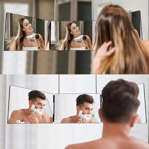 3-Way Trifold Mirror with 5X Magnification & Adjustable Hooks