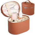 Makeup Vanity Bag for Women - Large Capacity Cosmetic Organizer with Removable Liner, Waterproof PU Leather Skincare Bag, Portable Chic Cosmetic Make Up Case for Skincare, Brushes, Accessories, Brown