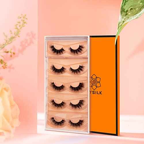 DYSILK Eyelashes Mink Lashes Fluffy - Fluffy Lashes 5 Pairs 6D Faux Mink Eyelash False Eyelashes Natural Look Lashes That Look Like Extensions Wispy Eyelashes Strip Lashes Eye Lashes | Fluffy-16mm