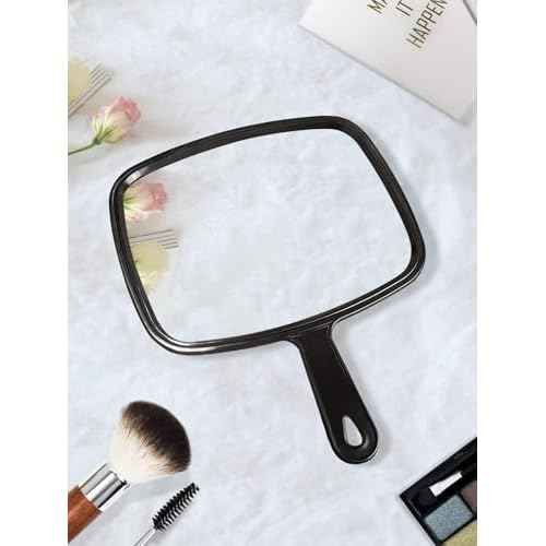 PROTECLE Hand Mirror, 12.4" L x 9" W Salon Barber Hairdressing Handheld Mirror with Handle, Square Black