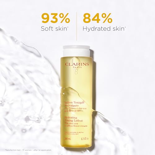 Clarins Hydrating Toning Lotion | Cleanses, Tones, Hydrates and Balances Skin's Microbiota |Plant-Based Ingredients, Including Aloe Vera | Alcohol-Free | Normal to Dry Skin Types