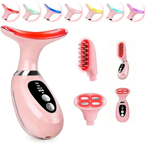 Red-Light-Therapy-for-Face and Neck-Eye-Head Massager,7 Colors Skin Rejuvenation Lifting Facial Massager for Toning,Glow Boost£¬Wrinkle for Birthday,Christmas,Mothers Day,Valentines Day Gifts (Pink)