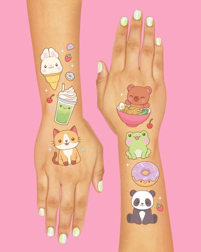 Kawaii Food Animals Temporary Tattoos - 2 Sheets