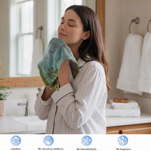 100% Cotton Face Towels Reusable Hand Towels for Bathroom Set with Hanging Loops Quick Dry Turkish Hand Towels Set Double-Faced Jacquard 4ply Cotton Gauze,4PC,13.4"x15.7"