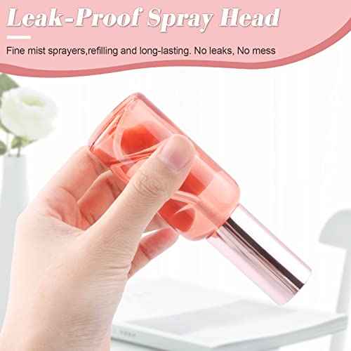 6 Pack 2 Oz Pink Glass Spray Bottles,Empty Perfume Fine Mist Atomizer,Rose-Golden Pump Head Travel Liquid Holder Containers for Cologne,Essential Oils,Body Sprays