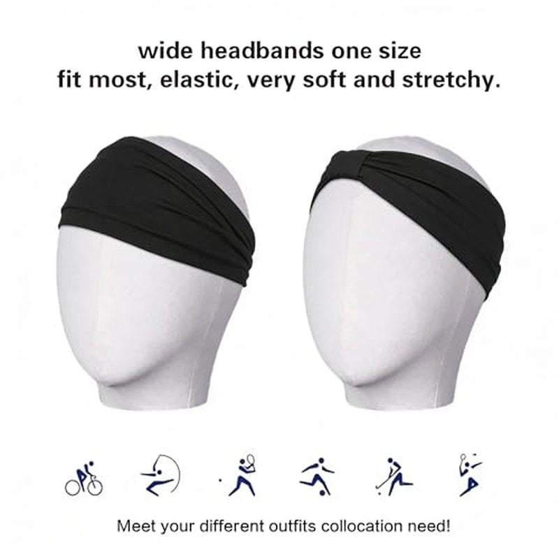 2 Pack Wide Non-Slip Headbands for Women - Sweat Absorbent