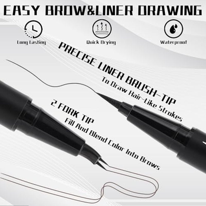 2-in-1 Curved Eyebrow Pen & Eyeliner - Waterproof, Smudge-Proof
