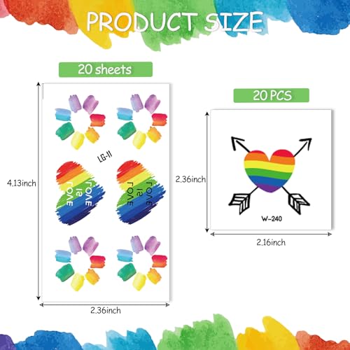 40 Sheets Rainbow Pride Temporary Tattoos with Butterflies & Flags