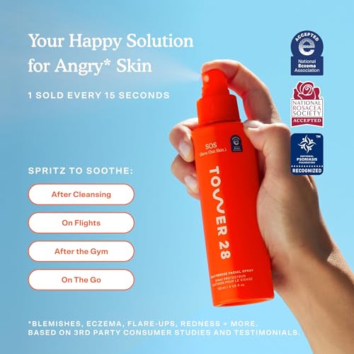 Tower 28 SOS Daily Rescue Facial Spray - Hypochlorous Acid Spray to Help Reduce Redness, Calm Irritation + Alleviate Flare-Ups - Purifying Face Toner Duo - Full + Travel Size Skin Care (2 Count)