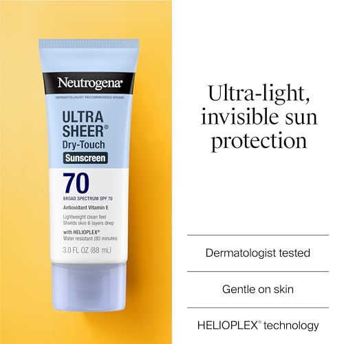 Neutrogena Ultra Sheer Dry-Touch Sunscreen For Face & Body, SPF 70 Broad Spectrum UVA/UVB Protection, Lightweight Water Resistant & Non-Greasy, Travel Size Sunscreen, 3 fl. oz (Pack of 3)