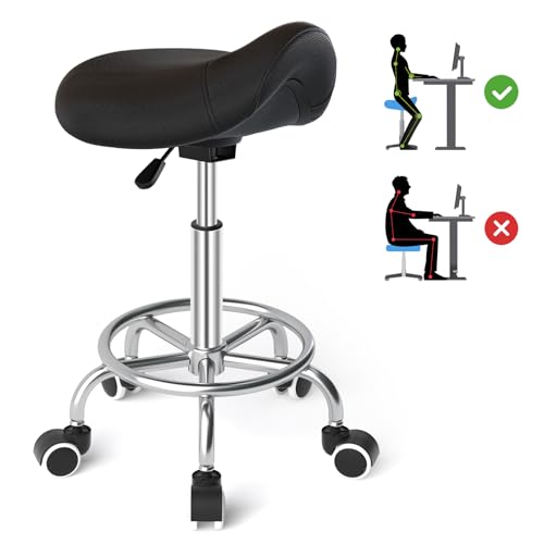 YEEZEE Ergonomic Saddle Stool with Thick Padding & Wheels