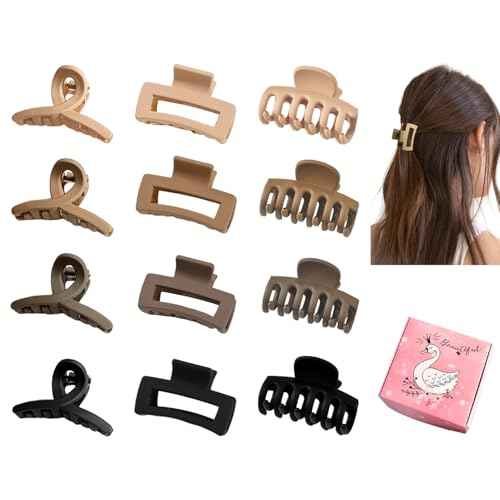 Hair Clips for Thin/Medium Fine Hair, 12Pcs Matte Small Claw Clips Mini Claw Hair Clip, 1.8 Inch Nonslip Jaw Clips with Gift Box