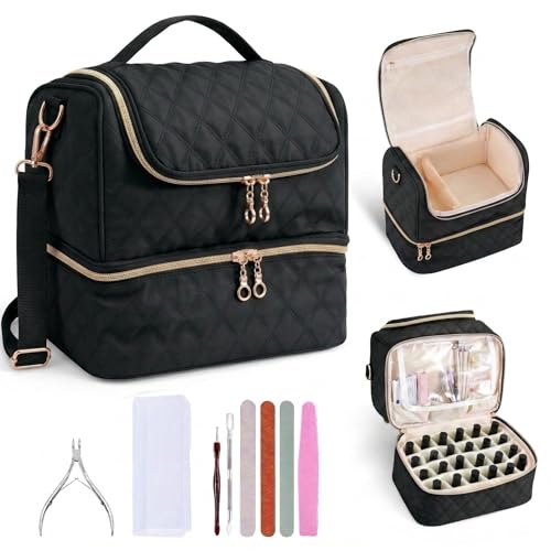 BAGCRAZY Nail Polish Organizer Case - 24 Bottle Storage Bag with UV Lamp Holder
