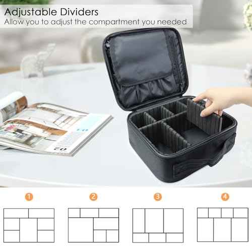 Travel Makeup Bag Makeup Cosmetic Train Case Organizer Portable Storage Bag with Adjustable Dividers for Cosmetics Makeup Brushes Toiletry Jewelry Black