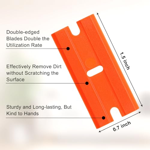 Plastic Razor Blades, 200 Pcs Double Edged Safety Scraper Blades, Plastic Scraper for Cleaning Glass, Removing Stickers,adhesive tape Label,Car decals, Fits Most Standard Scraper, Orange