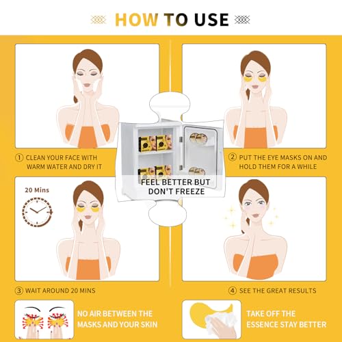 24K Gold Eye Masks for Dark Circles and Puffiness 70PCS, Under Eye Patches Gel Pads for Puffy Eyes Treatment w/Collagen, Caffeine, Peptides for Eye Bags Treatment, Gel Eye Mask Skincare