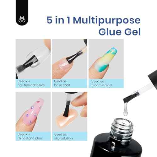 Beetles Gel Nail Kit Short Almond, 240Pcs Easy Nail Extension Set Shaped Clear Tips with 5 in 1 Nail Glue Base & Top Coat and Mini UV Lamp, Nail Tips Art Acrylic Nail Kit Gifts for Women