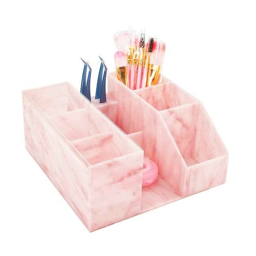 Beauty Organizer, Acrylic Eyelash Grafting Tool Storage With Tweezers Holder Display Boxes for Home Salon (Marble Pink)