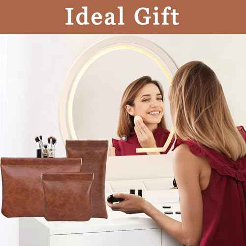 3PCS Pouchic Snap Closure Pouches, Pu Leather Small Makeup Bag for Purse Mini Cosmetic Bags for Travel Makeup Pouch Purse for Women Three Sizes Coin Purses Organizer Storage Pouch(Brown)