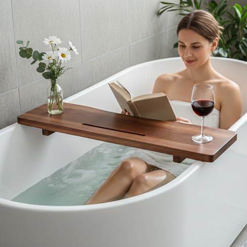 Acacia Wood Bathtub Tray Caddy 35" - Adjustable Spa Organizer