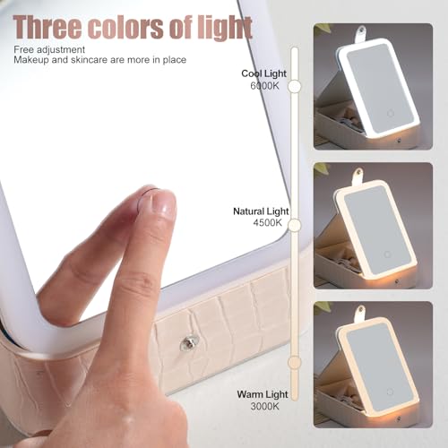 BS-MALL large Led Makeup Mirror Case Travel Makeup Brushes Set 15 Pcs ? LED Light Mirror with Makeup Sponge for Enhanced Beauty Routine Desk Stand Led Mirror