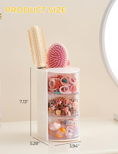 Rotating Hair Accessories Organizer, 3-Drawer Storage for Brushes & Clips