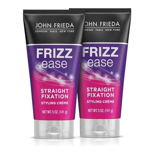 John Frieda Frizz Ease Straight Fixation Styling Cr?me, Straightens Frizzy Hair with Milk Protein & Almond Oil, Sleek, Shiny, Frizz-Free, ThermaGuard Heat Protection Against Damage, 5 Oz, Pack of 3