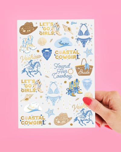 Coastal Cowgirl Bachelorette Temporary Tattoos - 54 Gold Foil