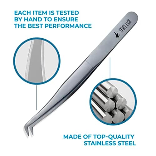 Stacy Lash STL-9 Eyelash Extension Tweezers/Precision Tool for Volume Extensions & False Lashes Application & Premade Fans/Curved Tweezer Tip/Beauty Accessories/Eyelashes Supplies