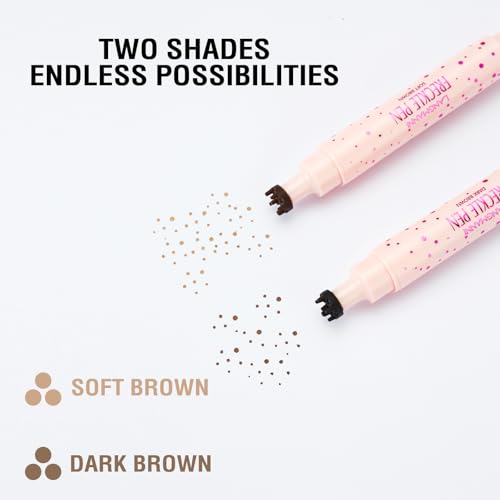 Jolilab Freckle Pen 3-in-1: Dual-Ended Stamp & Precision Tip (Eyeliner/Brow Pencil), 2 Shades Soft Brown/Dark Brown, Waterproof Long-Lasting Smudge-Proof Compact On-the-Go Makeup(SOFT&DARK)