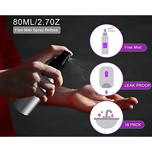 2oz Aluminum Fine Mist Spray Bottles Reusable Metal Atomizer Bottles Empty Small Spray Bottle Storage Travel Size with Black Pump for Cosmetic Perfume Toner Face Spray Essential Oil Storage(18 Pcs)
