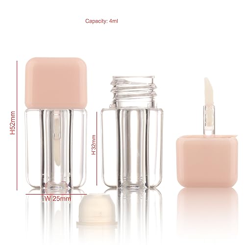 COSIDEA 25PCS Empty Pink Mini Square Lip Gloss Tubes 4ml 0.13 OZ lipgloss Tube with Wand Applicator for Lip oil tint bottles container