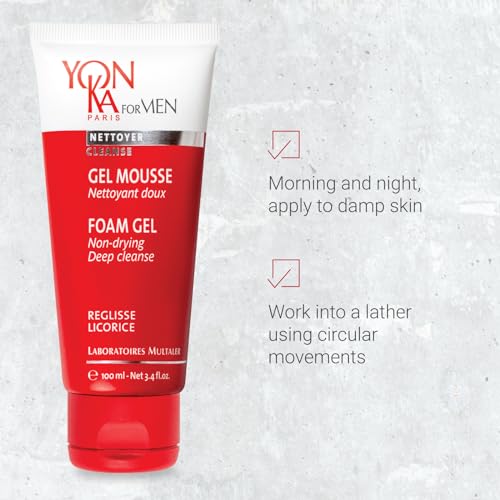 Yonka Mens Foam Gel Cleanser | Moisturizing Face Wash for Deep Clean | Remove Oil and Buildup with Liquorice for Daily Cleansing | 3.4 fl oz