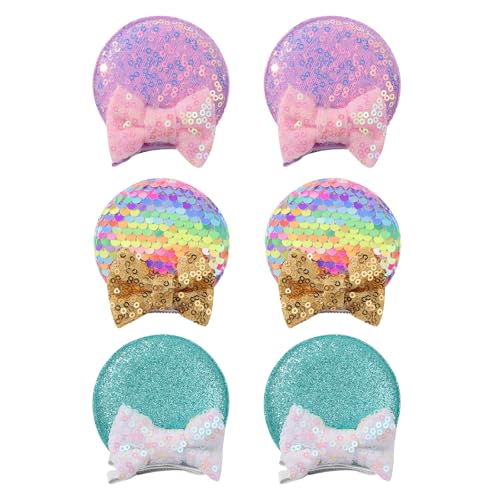 Choicbaby 6 PCS Hair Bow for Gilrs Mouse Ears Sequin Clips Polka Dot Bow with Alligator Clip Mice Ears Hair Bows Barrettes Princess Cosplay Hair Accessories for Baby Girls Toddlers Infant Fine Hair