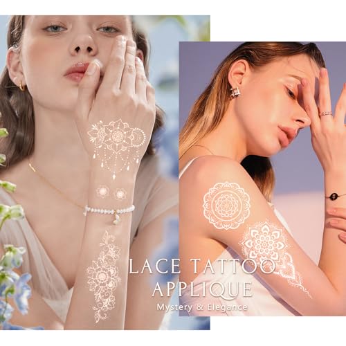 White Lace Temporary Tattoo Stickers - 6 Sheets