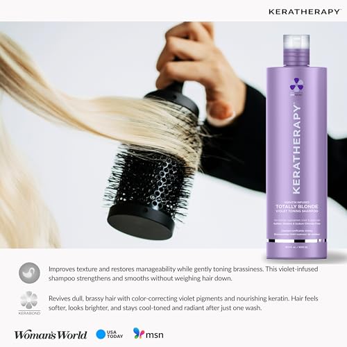 KERATHERAPY Keratin Infused Totally Blonde Violet Toning Shampoo, 33.8 fl. oz., 1000 ml - Violet Shampoo for Blonde Color Treated Hair, Brassy, Silver, & Highlighted - Sulfate & Paraben Free