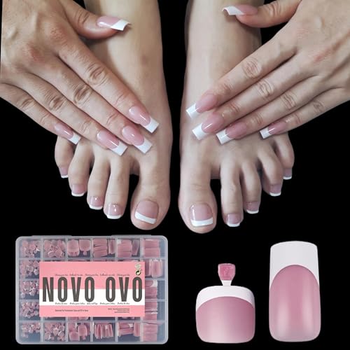 NOVO OVO French Tip Press-On Nail Set - BERRY PINK, 360 pcs