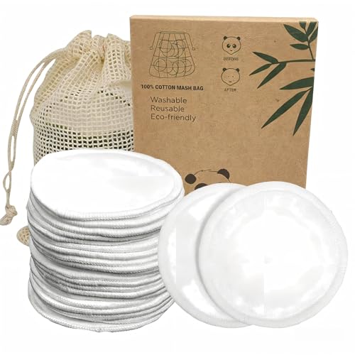 Organic Reusable Makeup Remover Pads - 20 Pack Bamboo Cotton
